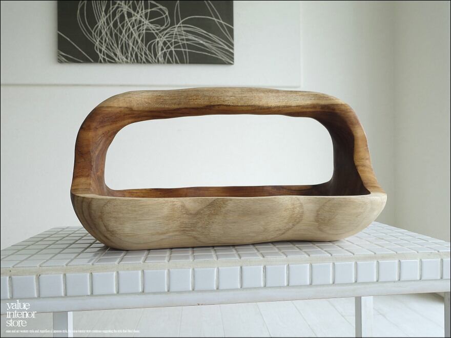 チーク無垢材 プリミティブトレイN03 カトラリートレイ フルーツトレイ フルーツバスケット 収納かご 削り出し 小物入れ 世界三大銘木