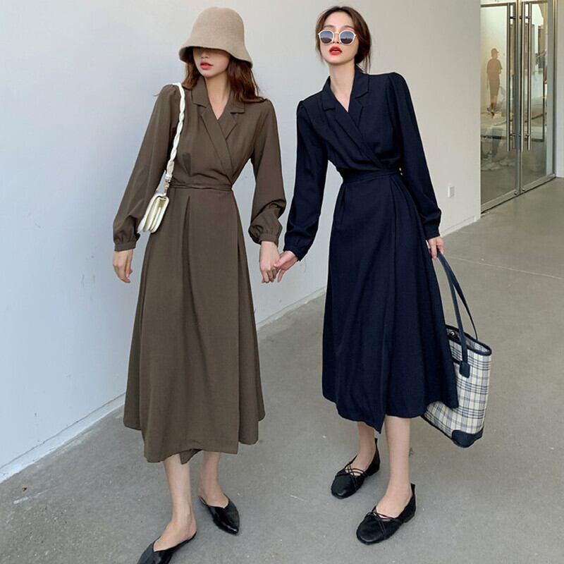 スタイルウェストドレス オータムスカート Vネックスタンダード レトロ レース 秋物 レースアップ ガールズファッション63437069885