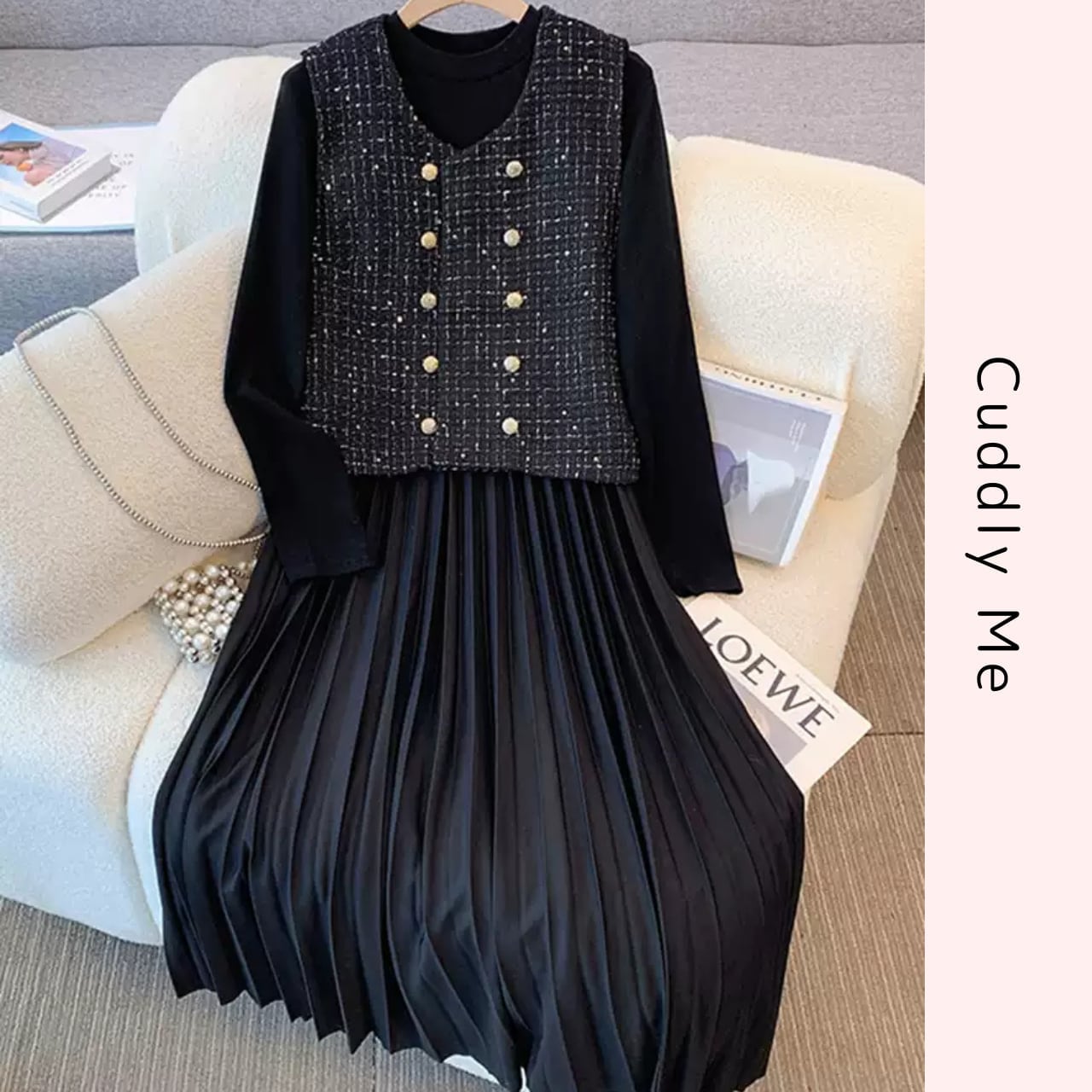 ツイード ダブルボタン ベスト ワンピースセット