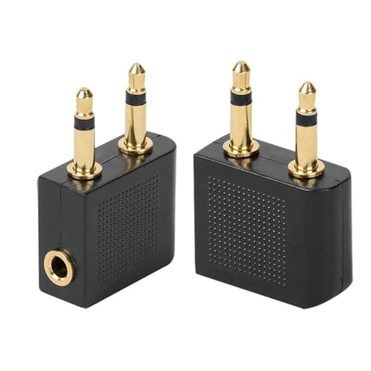 LeTradeJP 飛行機イヤホンジャック変換アダプタ 3.5mm デュアルジャック変換 航空機内用変換プラグ ステレオミニ変換 機内イヤホンプラグ 変換 【2個セット】 ブラック