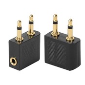 LeTradeJP 飛行機イヤホンジャック変換アダプタ 3.5mm デュアルジャック変換 航空機内用変換プラグ ステレオミニ変換 機内イヤホンプラグ 変換 【2個セット】 ブラック