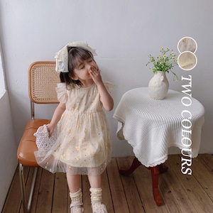 【BABY&KIDS】星ORハート柄チュールレースワンピース 全2色