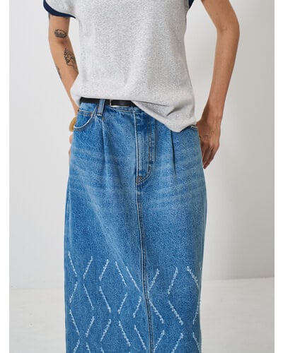 【YENN】LASER CUT DENIM SK