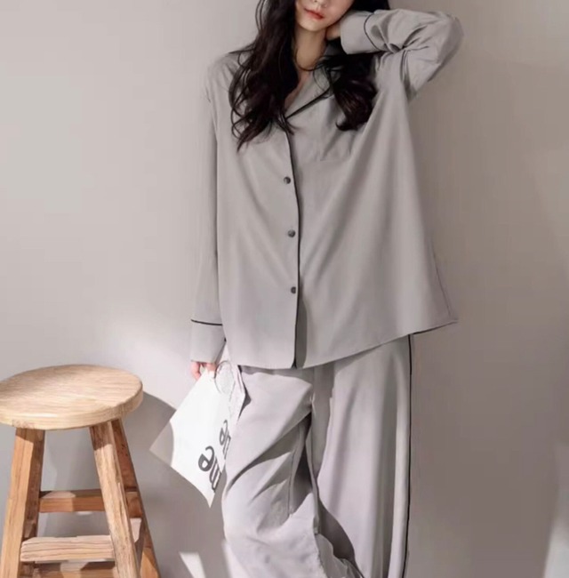 【M-XL】ladies simple design cardigan style pair pajamas p1148