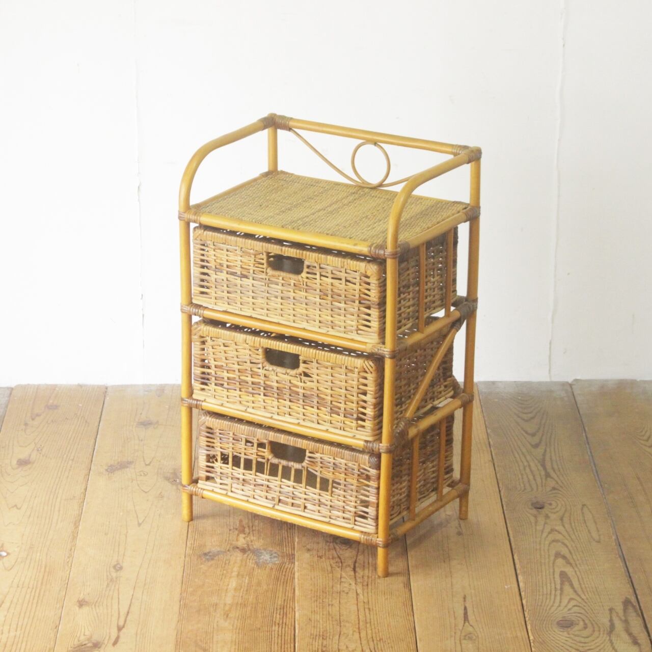 籐 ラタン 5段チェスト② 引き出し 収納 タンス 電話台 レトロ