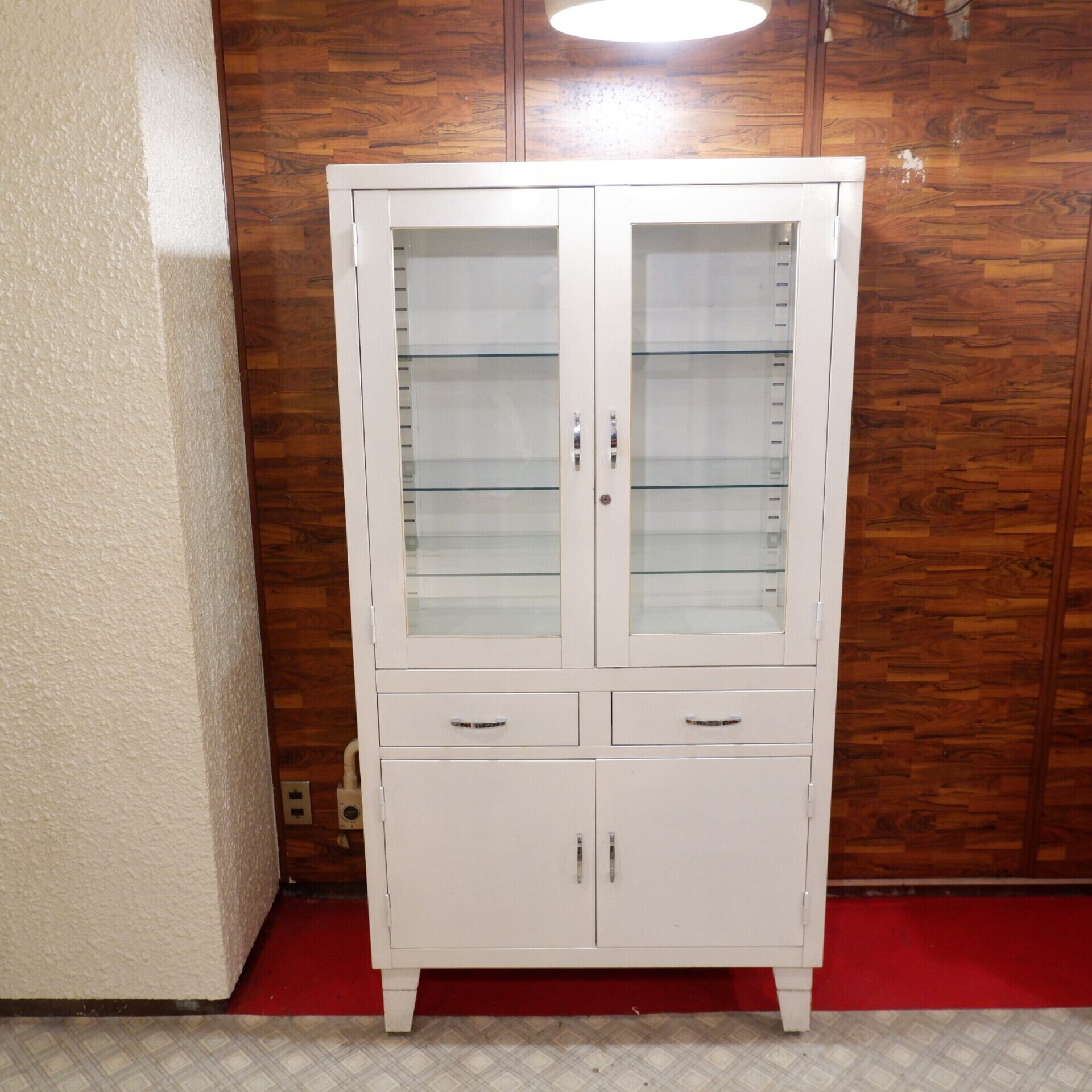 アンティーク 木製ケビント 医療棚 陳列棚 ドクターキャビネット 店舗什器