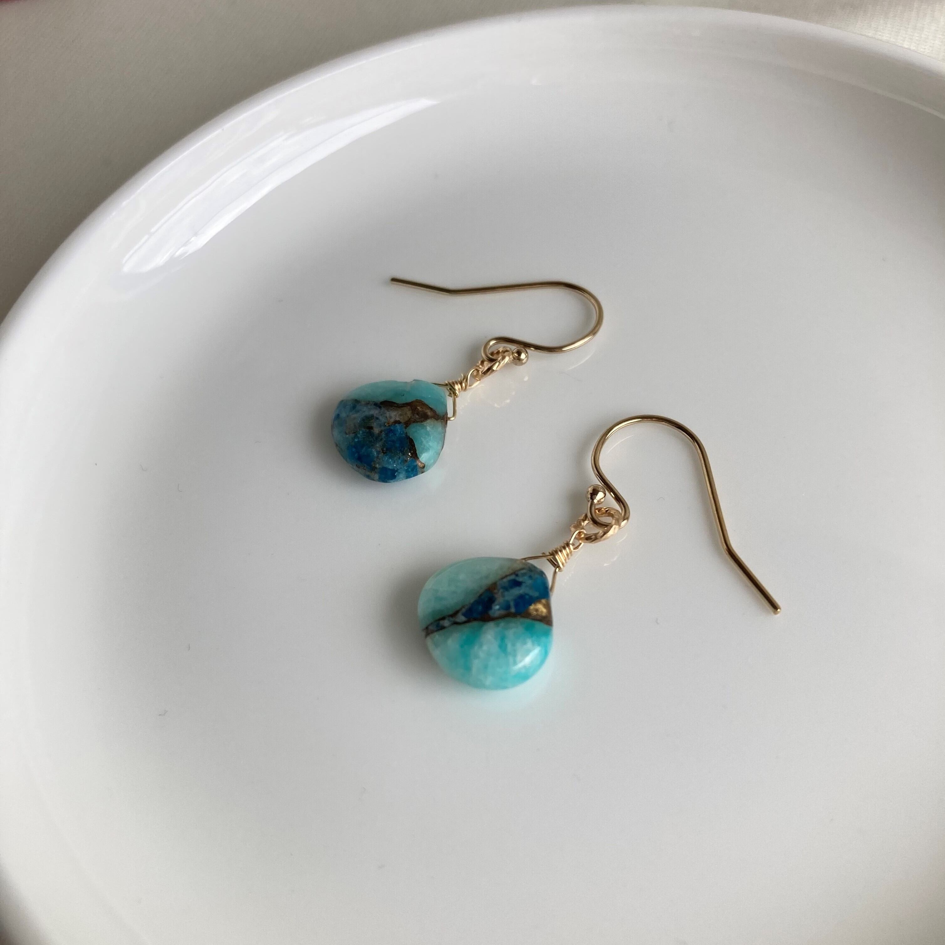 ☆ アマゾナイト アパタイト コッパー 一粒ピアス