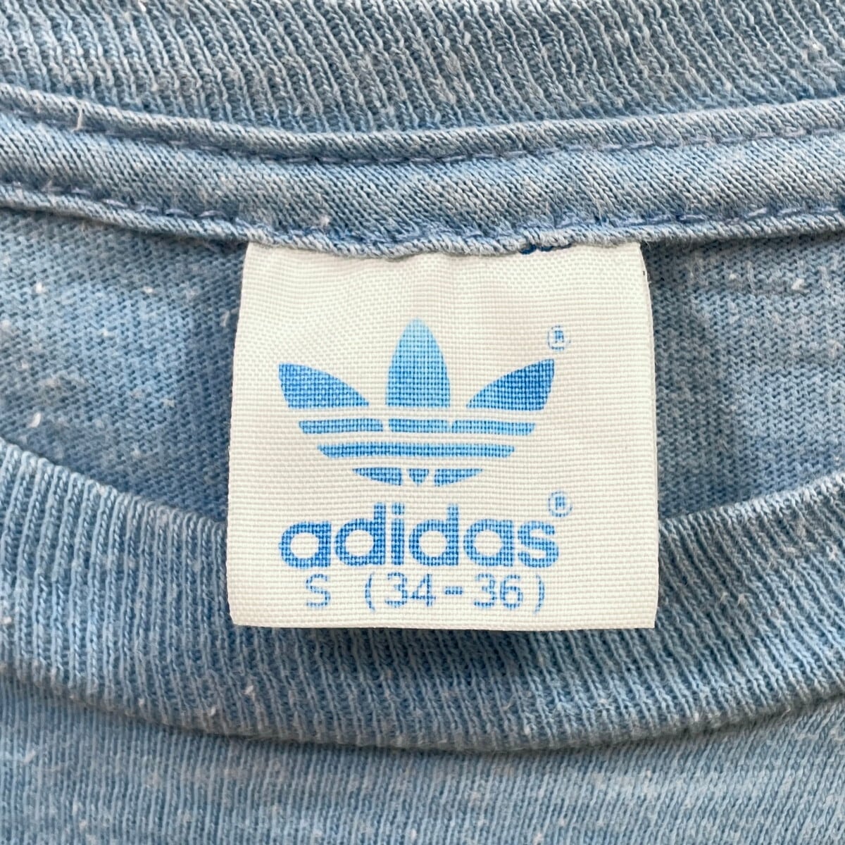  80s 90s USA トレフォイルロゴ Tシャツ ブルー M 80年代 USA製 adidas トレフォイル ロゴ Tシャツ レディースM相当