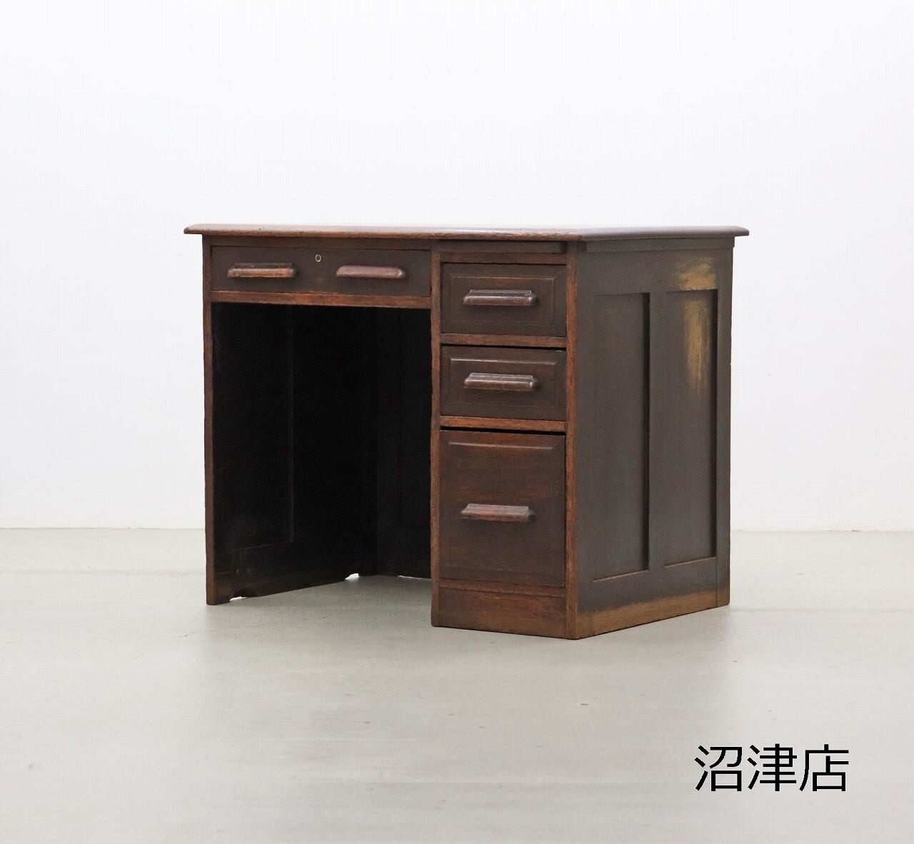 英国 イギリス オーク材 ヴィンテージ 片袖デスク 引き出し 机 書斎 学習