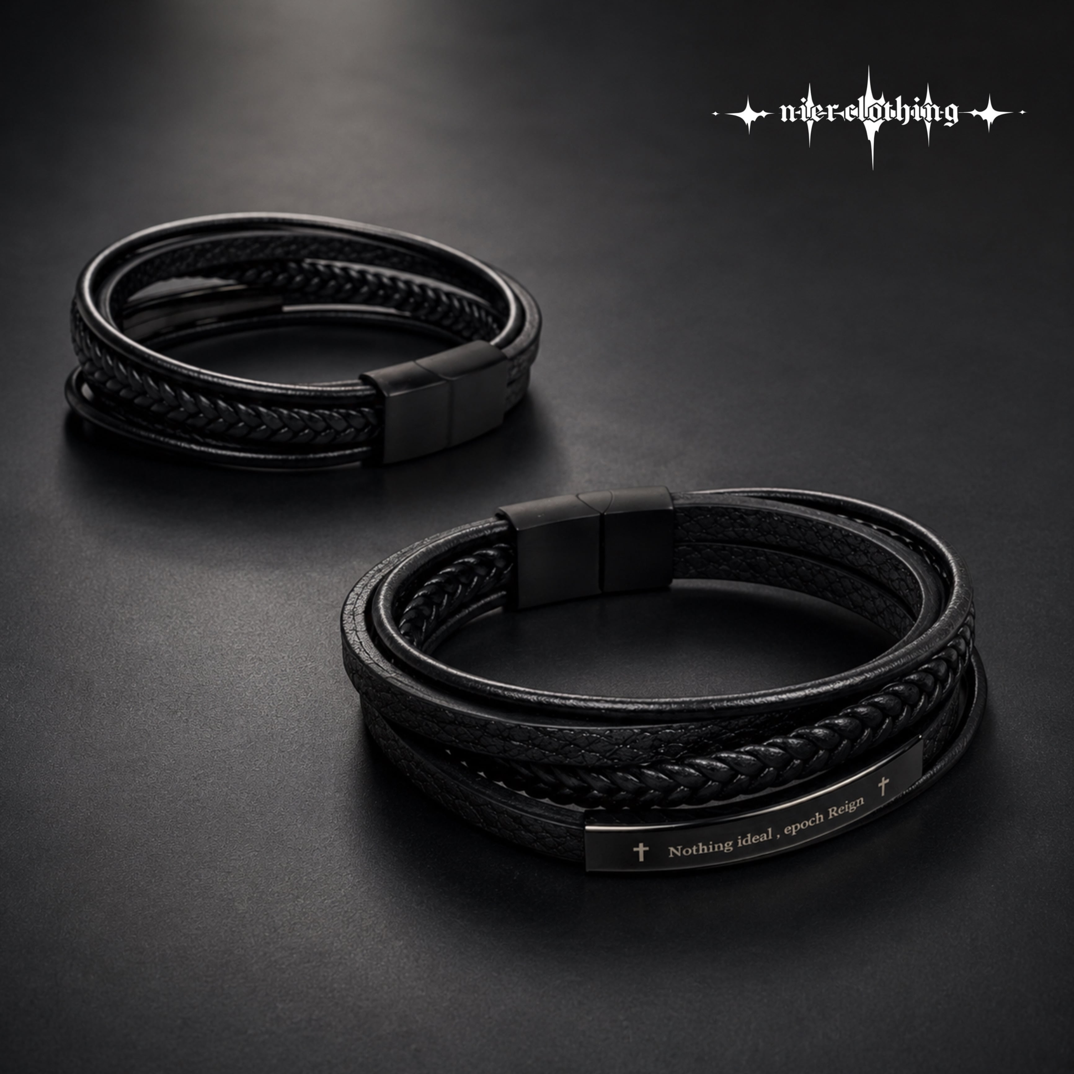 6月限定大特価》5連PU LEATHER LAYERED BRACELET【BLACK PLATE