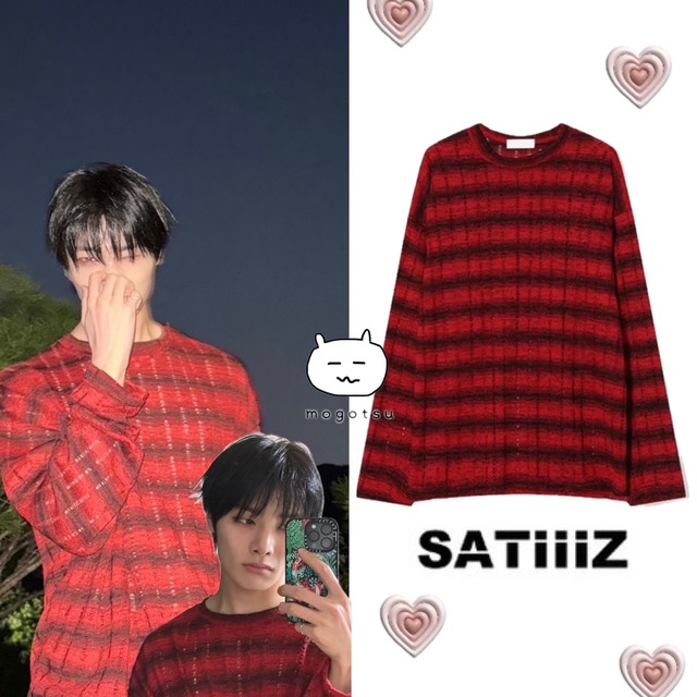 ★Stray Kids アイエン 着用！！【SATIIIZ】イーサン ストライプ ニット ロング スリーブ