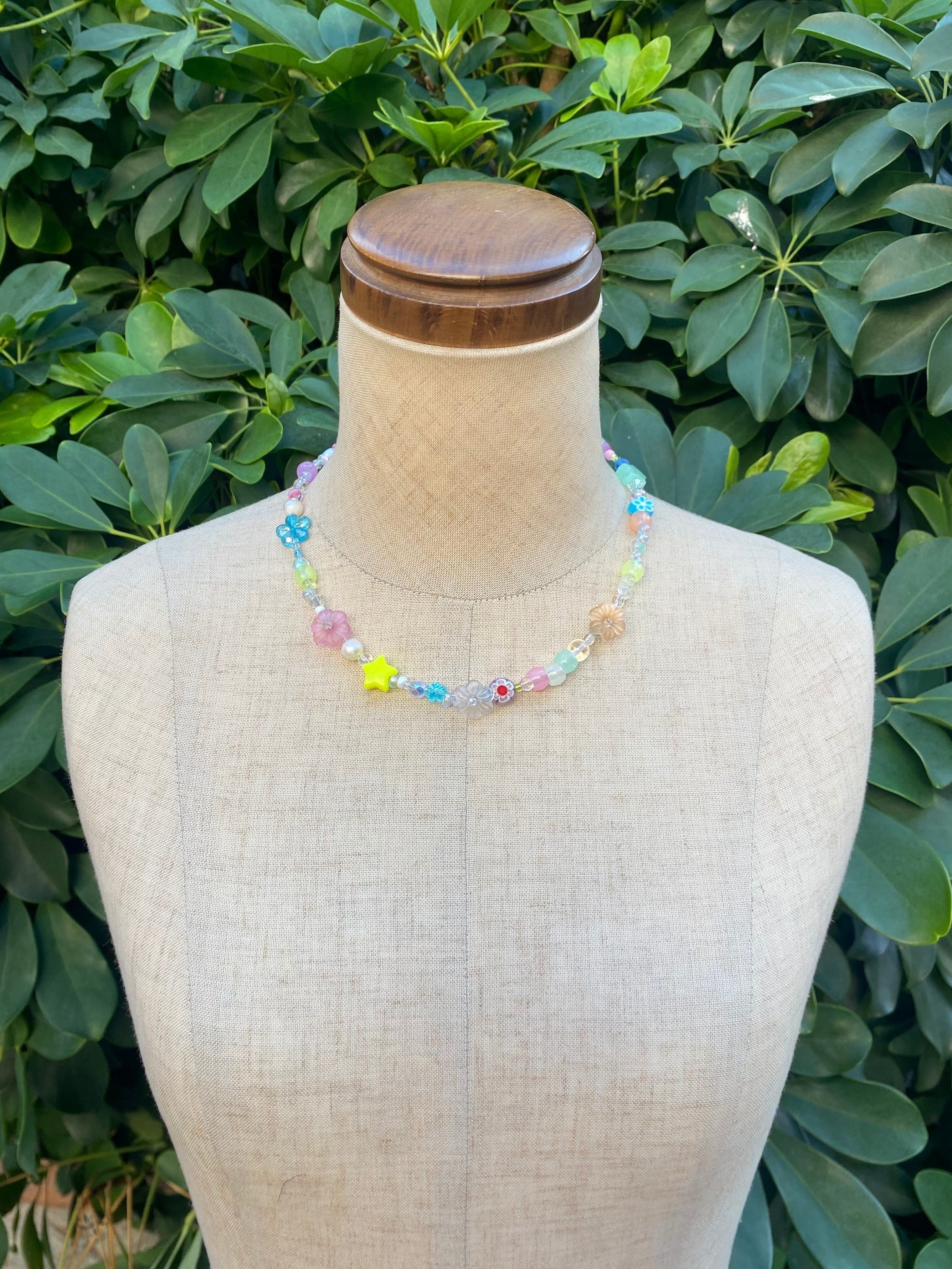 "深緑" hand made beads necklace / PASTEL FLOWER