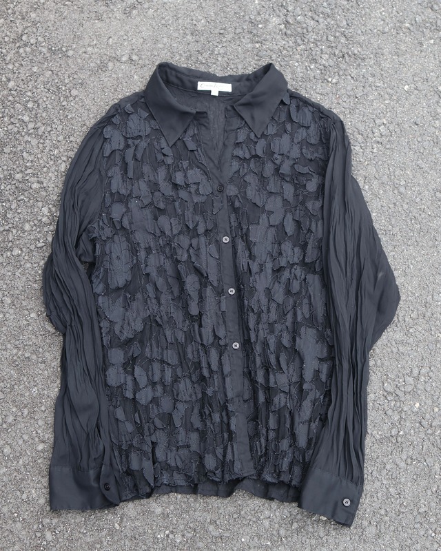 Jacquard pleated sheer shirt