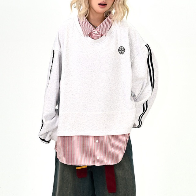 striped fake two-piece sweatshirt　ストライプフェイクツーピーススウェットシャツ　J1397