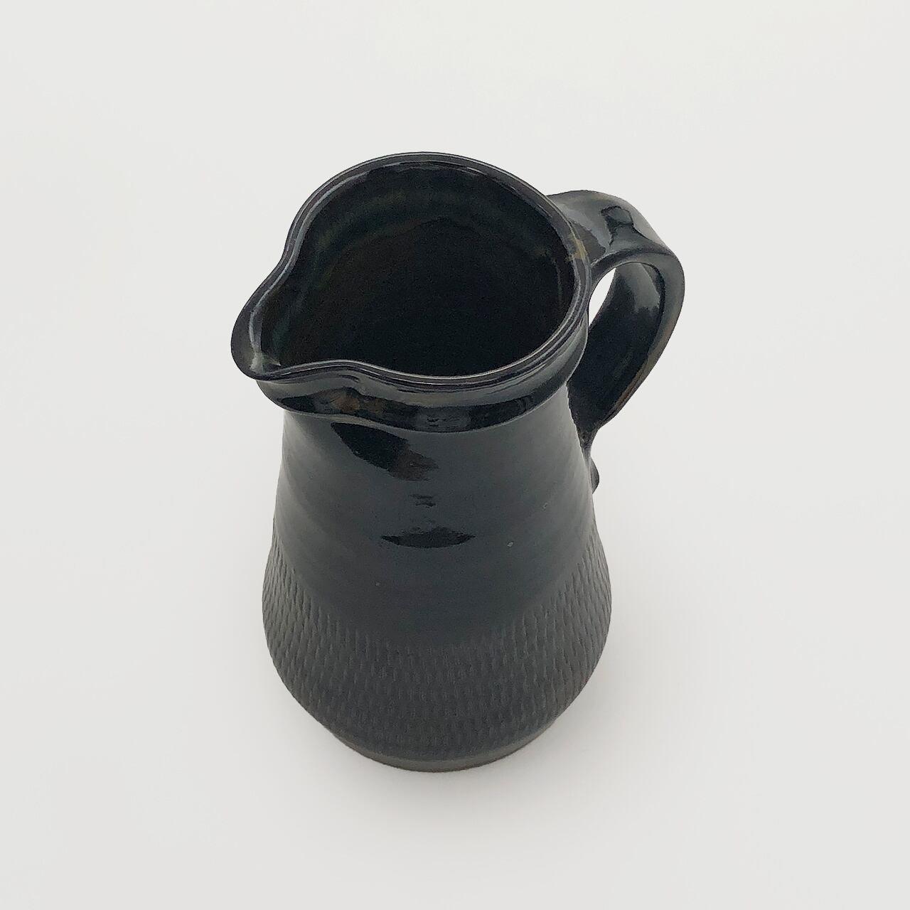 小鹿田焼 小袋窯 6寸ピッチャー 飛びかんな 真黒 高さ約17.5cm 陶器 和