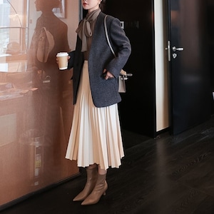 pleated a-line midi skirt<sk3377>