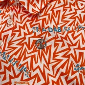 美品 adabat アダバット ゴルフ 総柄 メッシュ 半袖 ポロシャツ 46/M /オレンジ/メンズ/ワールド