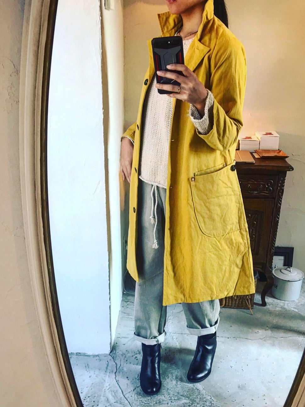 Montagna coat / Vintage wash canvas yellow | porto ponpone hayama powered  by BASE