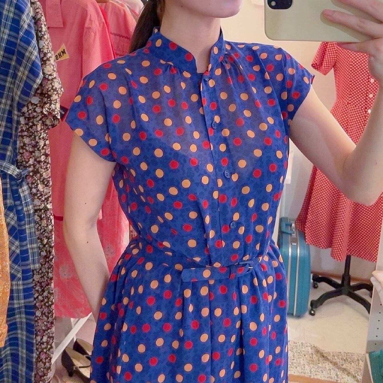 pop coin dot blue sheer one-piece