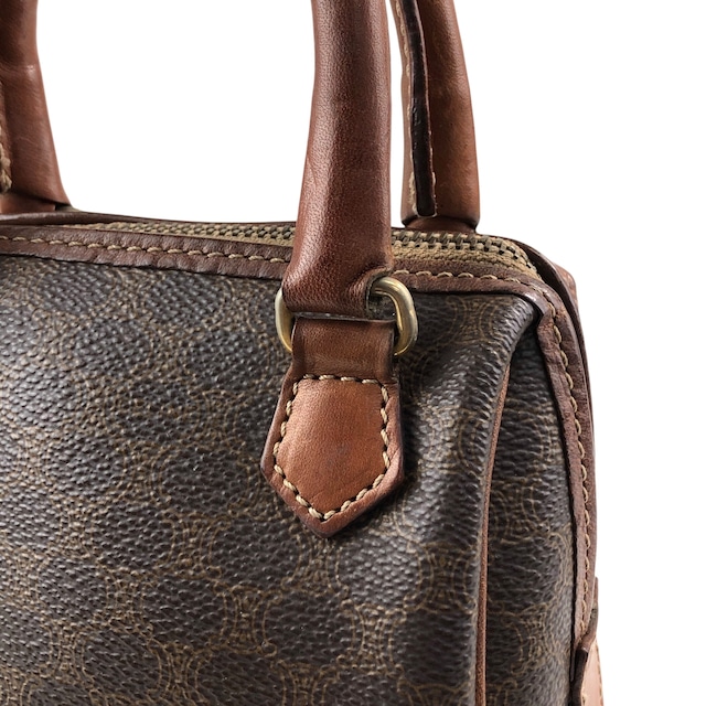 CELINE セリーヌ マカダム ショルダーバッグ ブラウン PVC レザー マイクロボストン 2way vintage ヴィンテージ オールド bnscrs