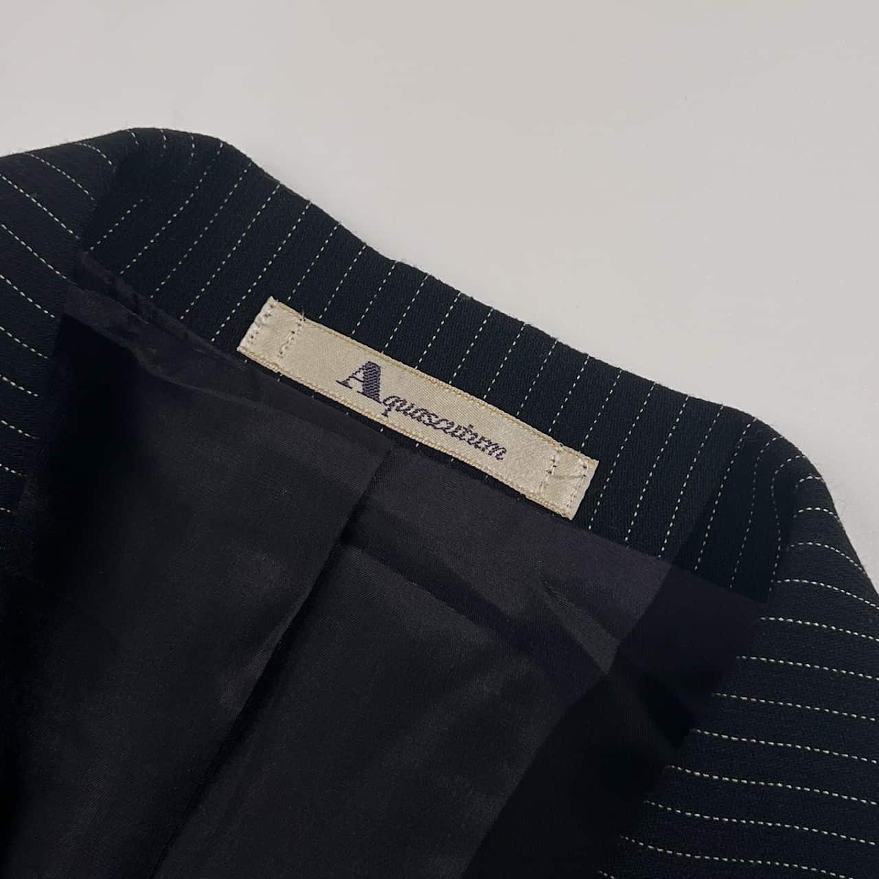 上下 Aquascutum アクアスキュータム ストライプ ジャケット スカート セットアップ スーツ (上)9(下)11/ネイビー系 レディース レナウン ビンテージ