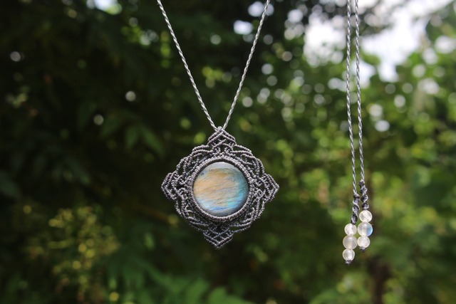 Multi color Labradorite micro macrame mandala pendant