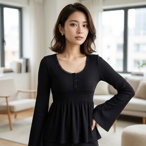 トップス Tシャツ シャツ プルオーバー レディース ベビードール風 長袖Ｔシャツ Vネック シャーリング 切り替えデザイン 薄手 シンプル 大人 おしゃれ 大人女子 春 秋 お出かけ 休日 旅行 普段使い 送料無料 S M L ブラック グレー ピンク