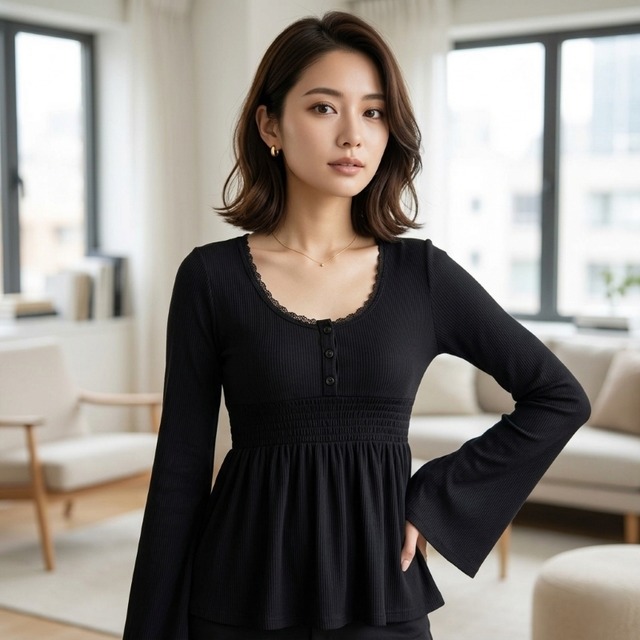 トップス Tシャツ シャツ プルオーバー レディース ベビードール風 長袖Ｔシャツ Vネック シャーリング 切り替えデザイン 薄手 シンプル 大人 おしゃれ 大人女子 春 秋 お出かけ 休日 旅行 普段使い 送料無料 S M L ブラック グレー ピンク
