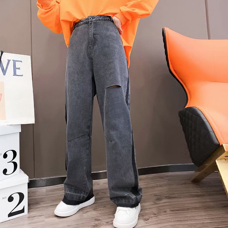 ジーンズ レディーススタンダードルーズロングパンツ レトロ 大きめサイズ ステッチ ミックスインファッション25313730853