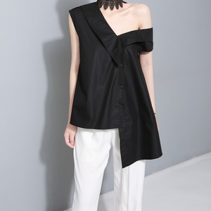 ビッグリボンオフショルダーノースリーブシャツ　　R0271