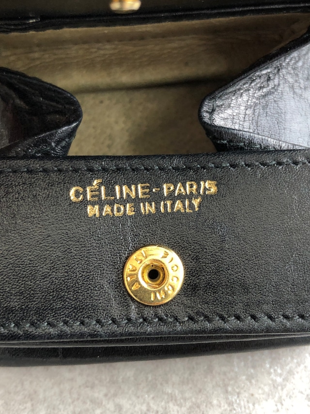 CELINE セリーヌ コインケース ブラック ホースキャリッジ レザー クロコ型押し vintage ヴィンテージ オールド xtzphh