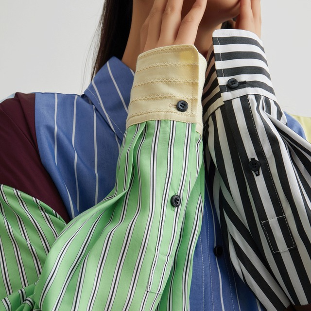 Colorblock patchwork stripe shirt A00068
