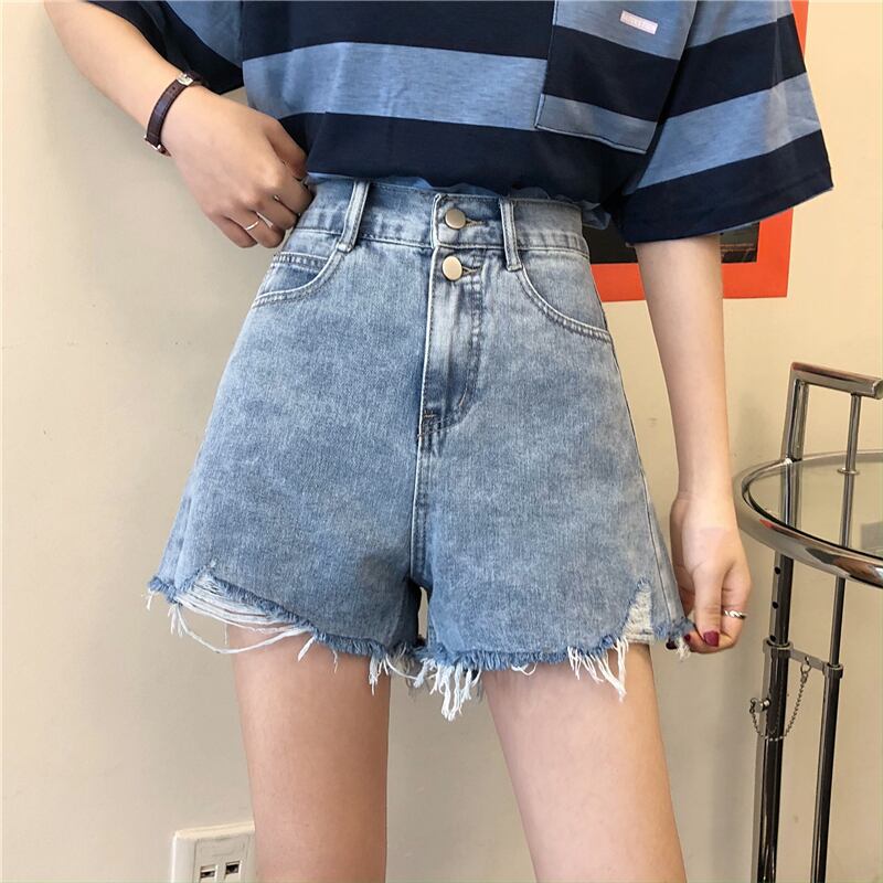 デニムショーツレディース2020夏新作スモールトールウエストルーズルーズシンオールマッチスチューデントAラインワイドレッグパンツ 1号婦人71436608433