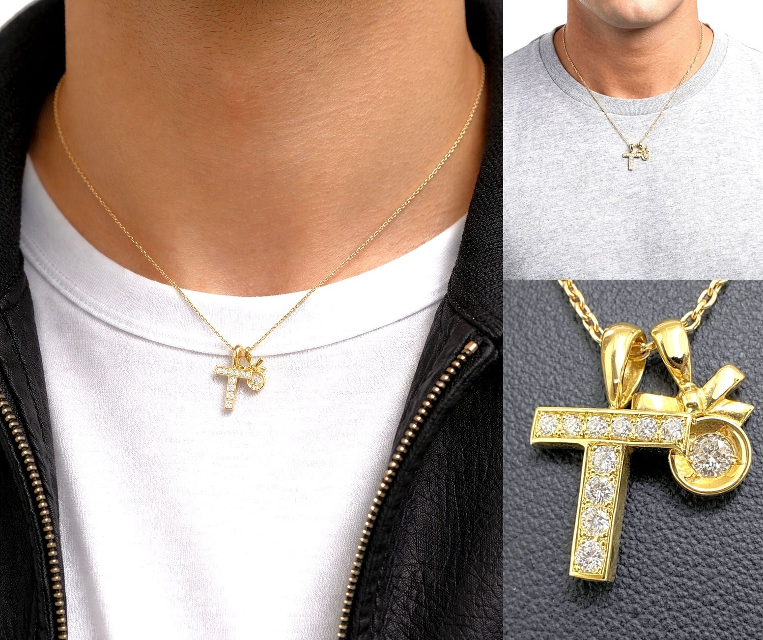 EYEFUNNY アイファニー K18 YG ダイヤモンド T クロス ネックレス