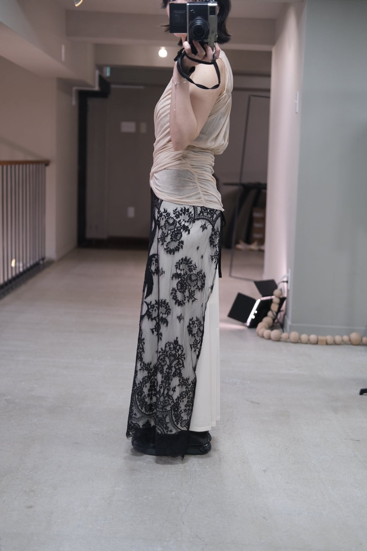 FETICO】SHEER GATHERED SLEEVELESS TOP -Beige- | loop