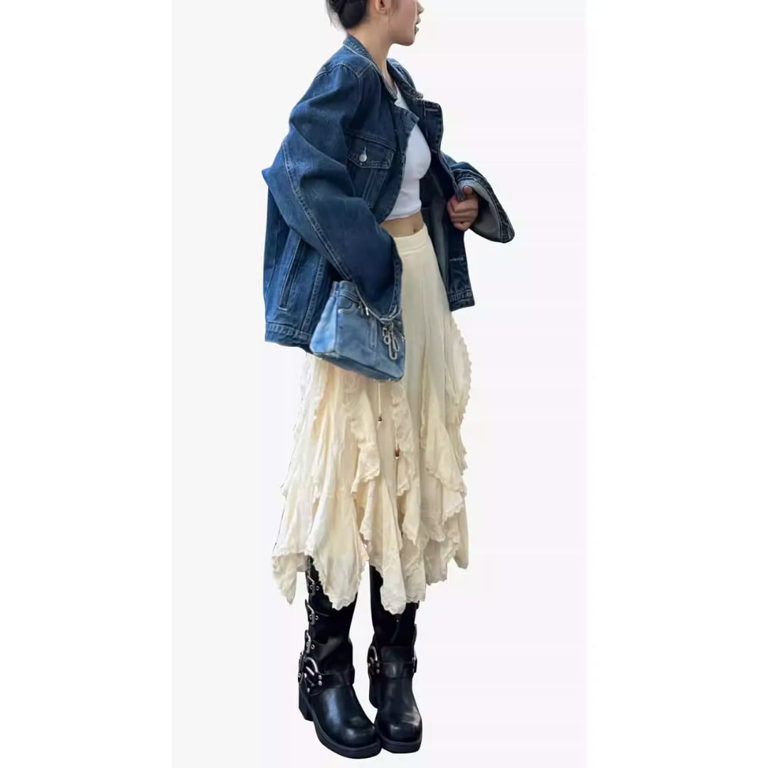 Tassel Lace A-Line Skirt – High Waist Asymmetrical Designer Skirt (CF087)