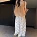 【3点セット】シフォンフレアキャミ＋インナーキャミ＋ドットワイドパンツ ・77373