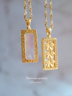 Reversible Plumeria shell necklace Hawaiian jewelry(ハワイアンジュエリーリバーシブルマザーオブパール×プルメリアネックレス)