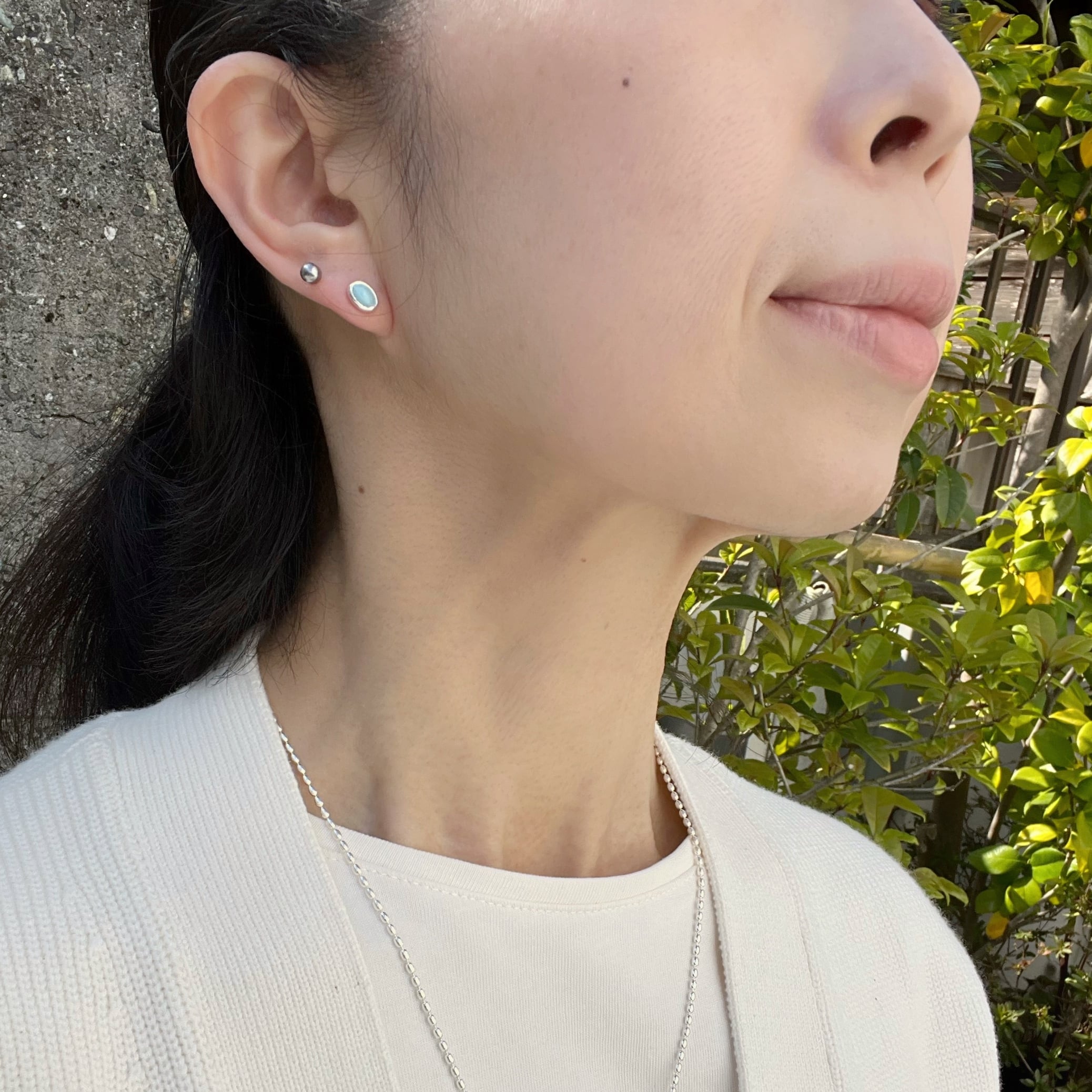 ラリマー オーバル スタッドピアス 0.6 x 0.4 cm 小さめピアス Small