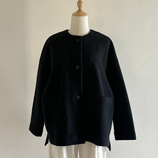 press wool no collar jacket　プレスウールノーカラージャケット　evam eva