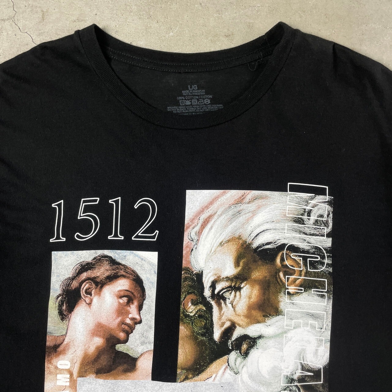 ミケランジェロ アダムの創造 アート プリントTシャツ メンズL 古着 