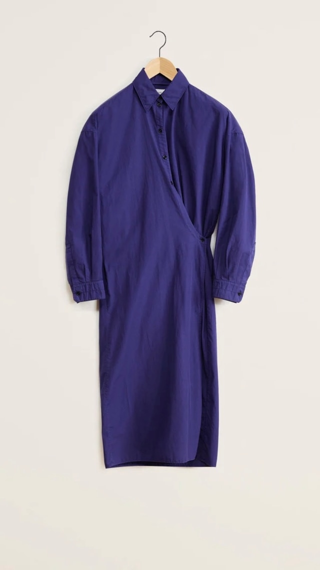 LEMAIRE -Straight Collar Twisted Dress(LIGHT GARMENT DYED COTTON)-:BLUE VIOLET
