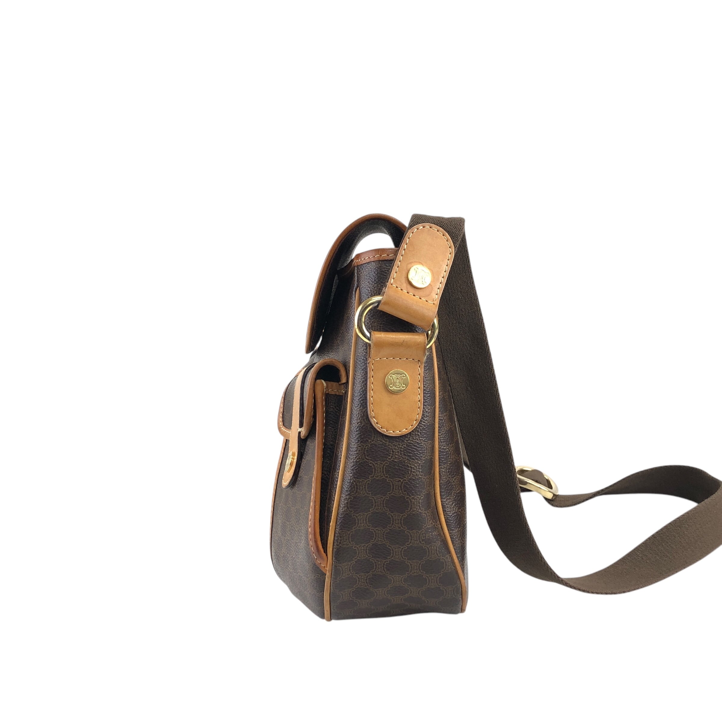 ★CELINE セリーヌ マカダム  ショルダーバッグ ブラウン  PVC ダブルポケット a3bmb4 CELINE セリーヌ マカダム ショルダーバッグ ブラウン PVC ダブル