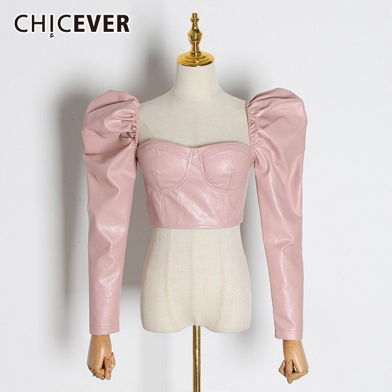 CHICEVERセクシーショートジャケットレディーススクエアカラーパフ長袖パッチワークPUヴィンテージストリートウェアコート2021 ロング スクウェア ビンテージ 6base556604788393