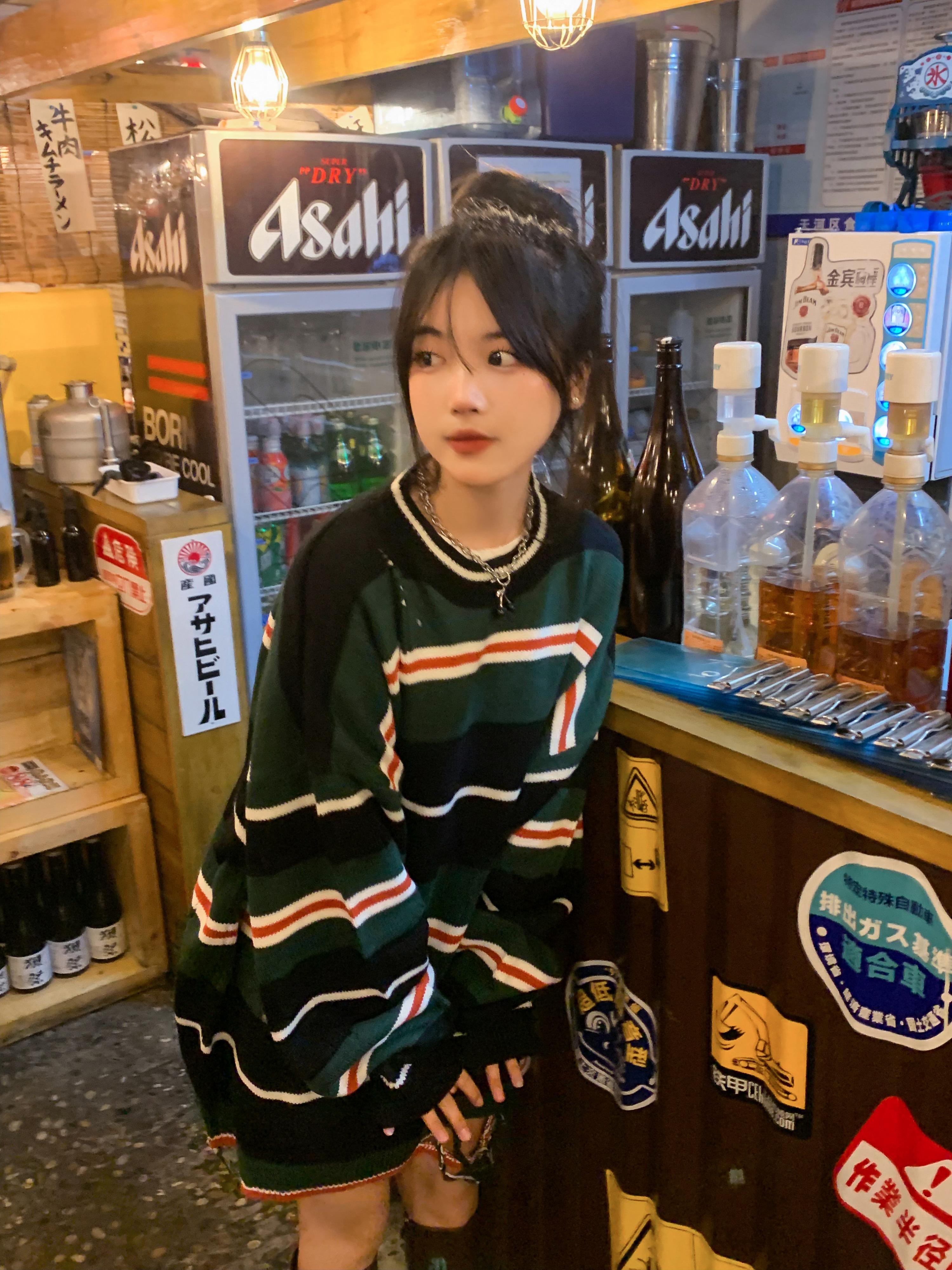 スタイルスタンダードストライププルオーバー セーター ルーズコート トップス ロング レトロ モンロー77206000025