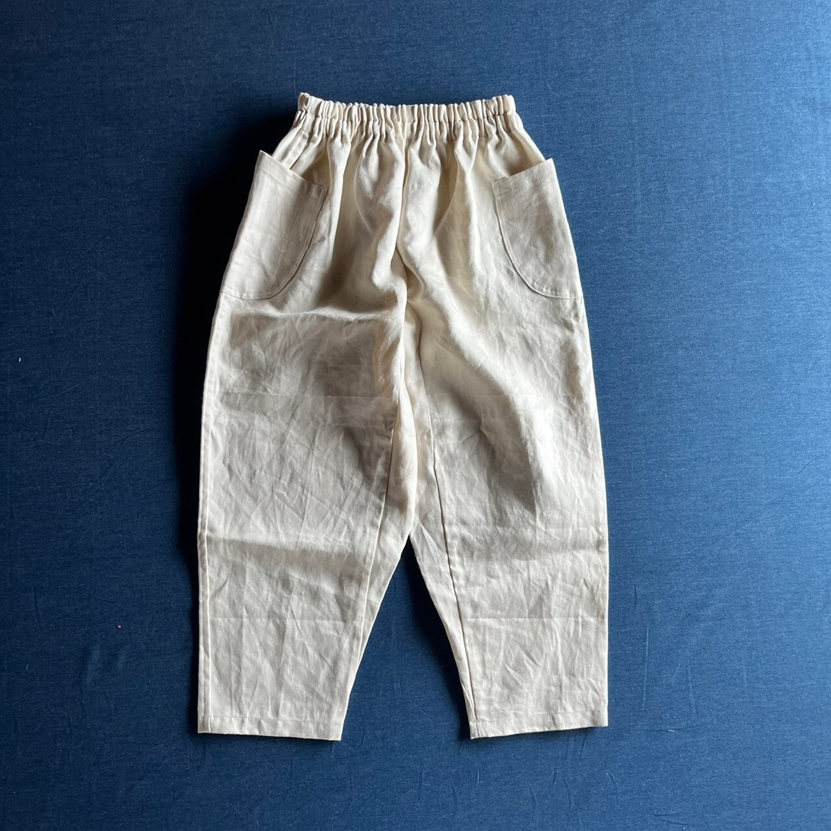 リネンデニムのゆったりもんぺ インディゴ ホワイト パンツ 