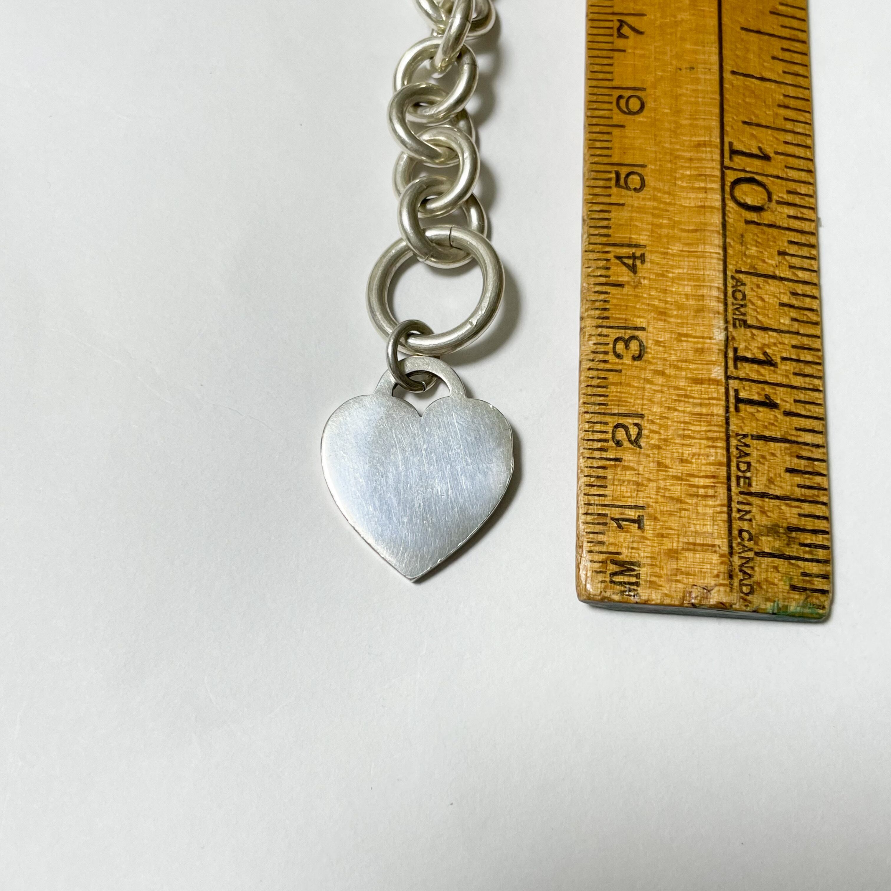 Vintage 925 Silver Chain Bracelet With Heart Charm (Heavy) Made In