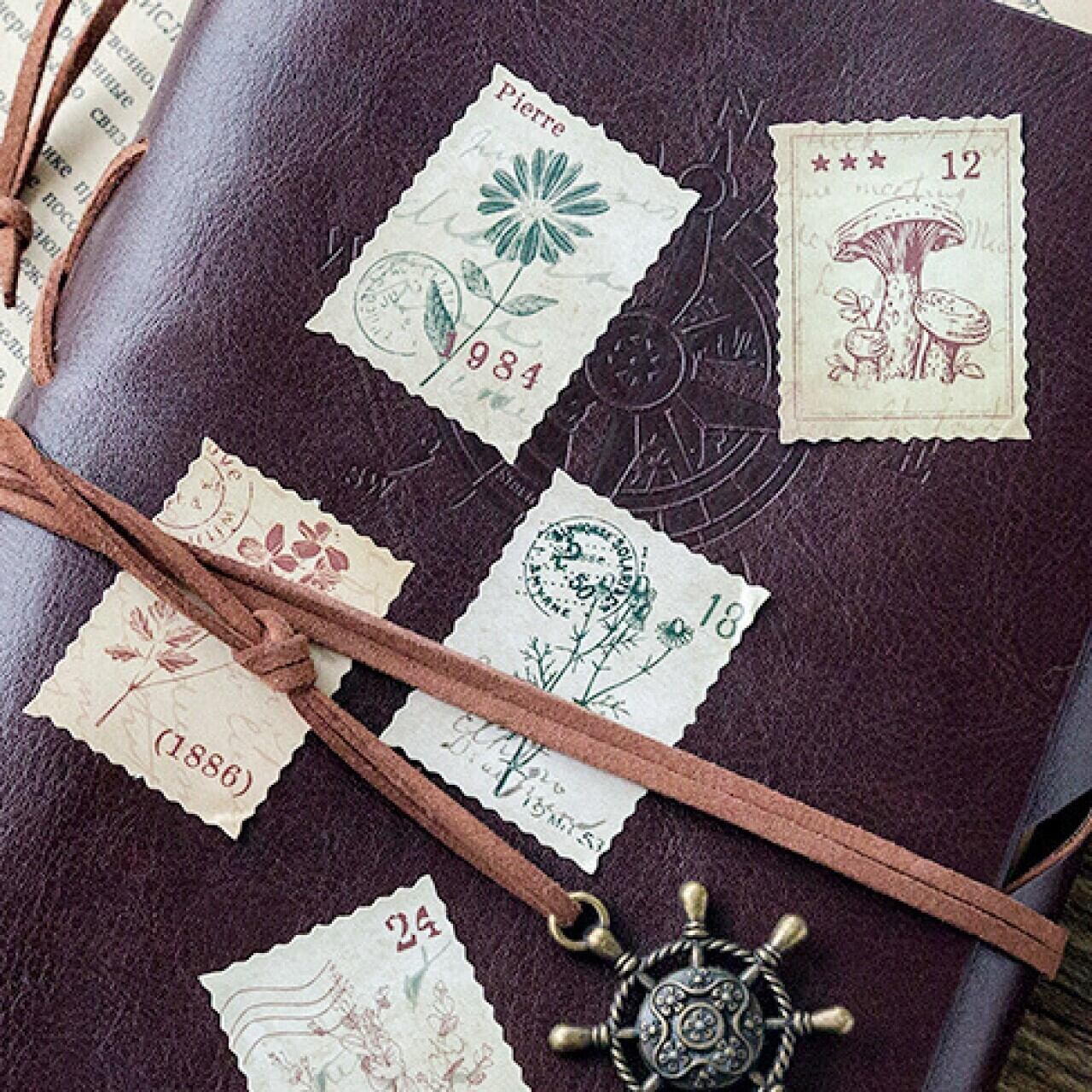 動物 切手モチーフ シール ステッカー 46枚入 蝶 きのこ 鹿 うさぎ