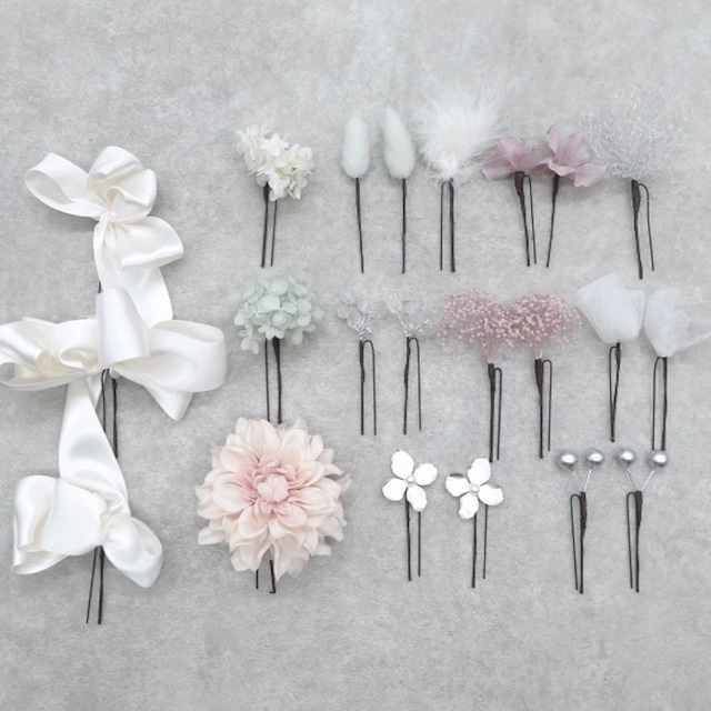 【限定先行販売4/20発送】hanakanzashi soft white satin ribbon arrange