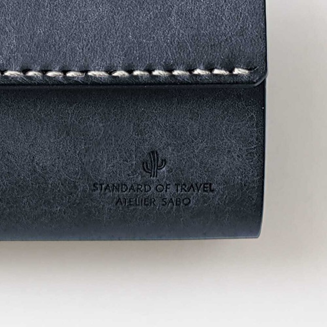 使いやすい 三つ折り財布 【 ネイビー × イエロー 】 レディース メンズ ブランド 鍵 小さい レザー 革 ハンドメイド 手縫い
